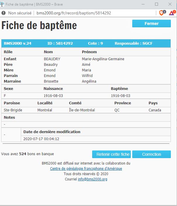 Fiche de baptême de la base de données BMS2000