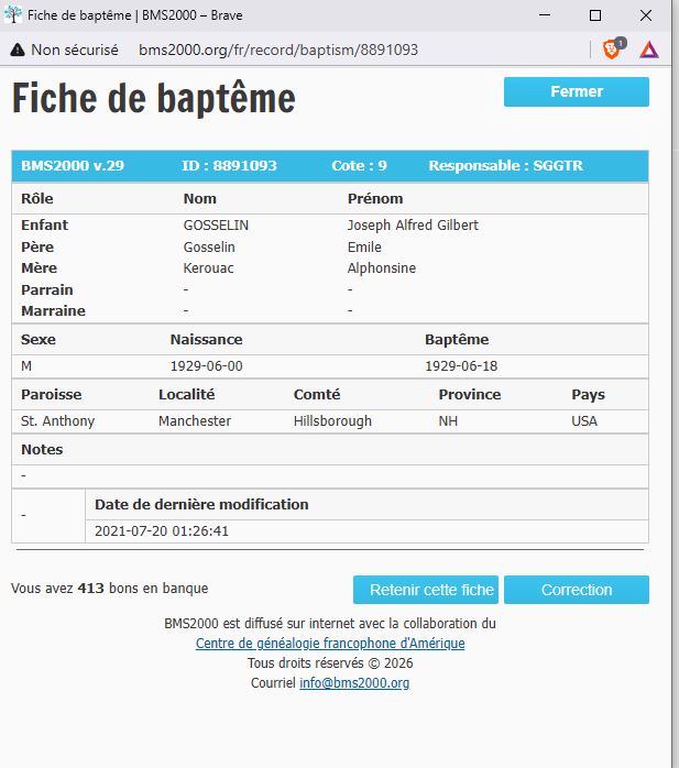 Fiche de baptême de la base de données BMS2000