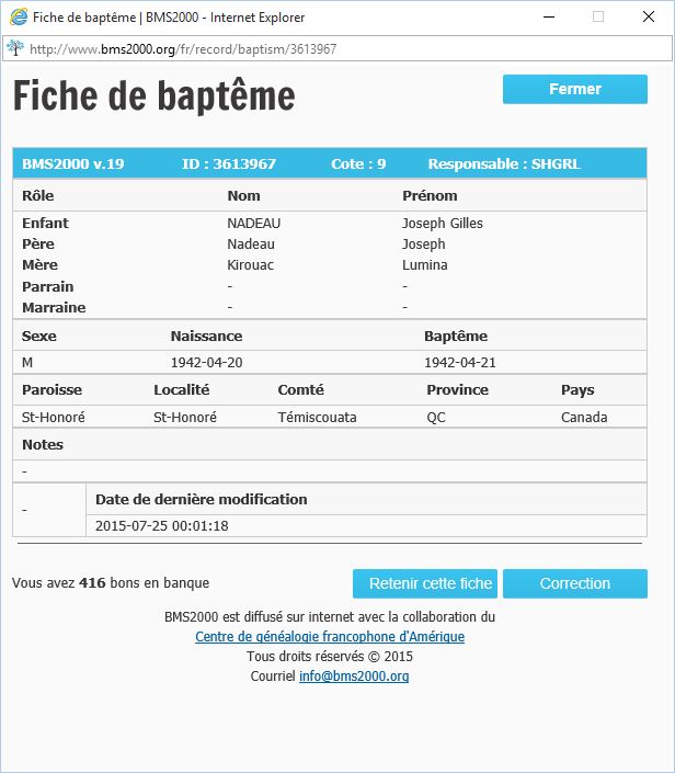 Fiche de baptême de la base de données BMS2000