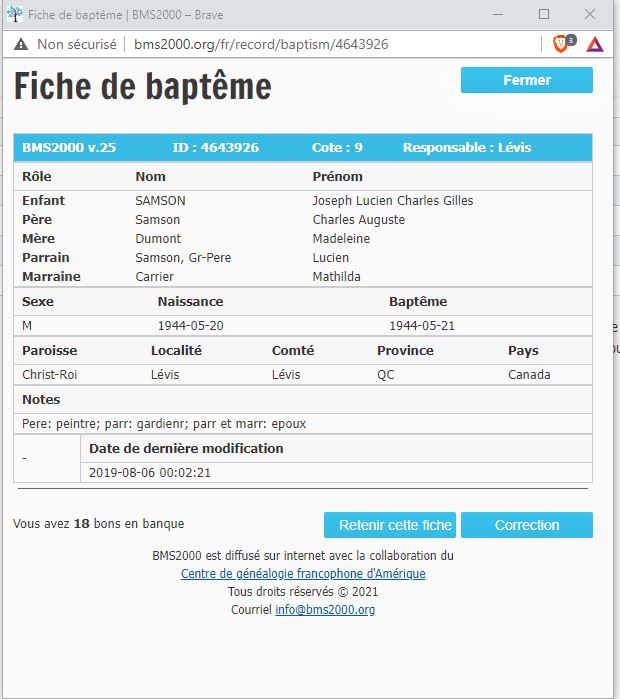 Fiche de baptême de la base de données BMS2000