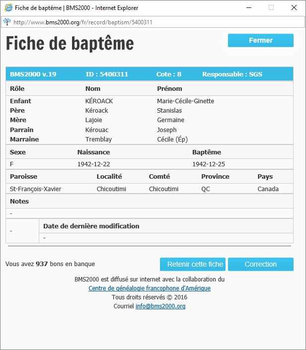 Fiche de baptême de la base de données BMS2000