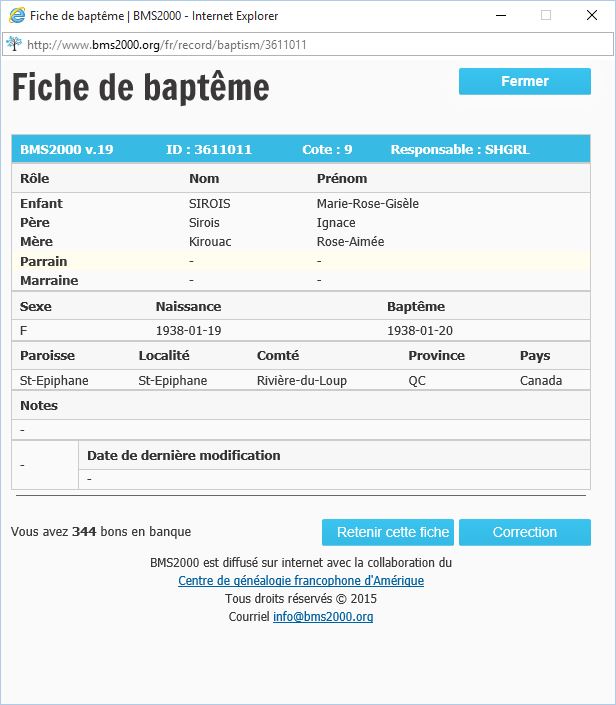 Fiche de baptême de la base de données BMS2000