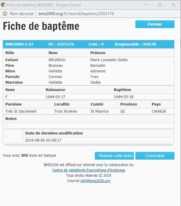 Fiche de baptême de la base de données BMS2000