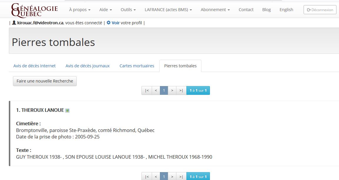 Mention de la sépulture