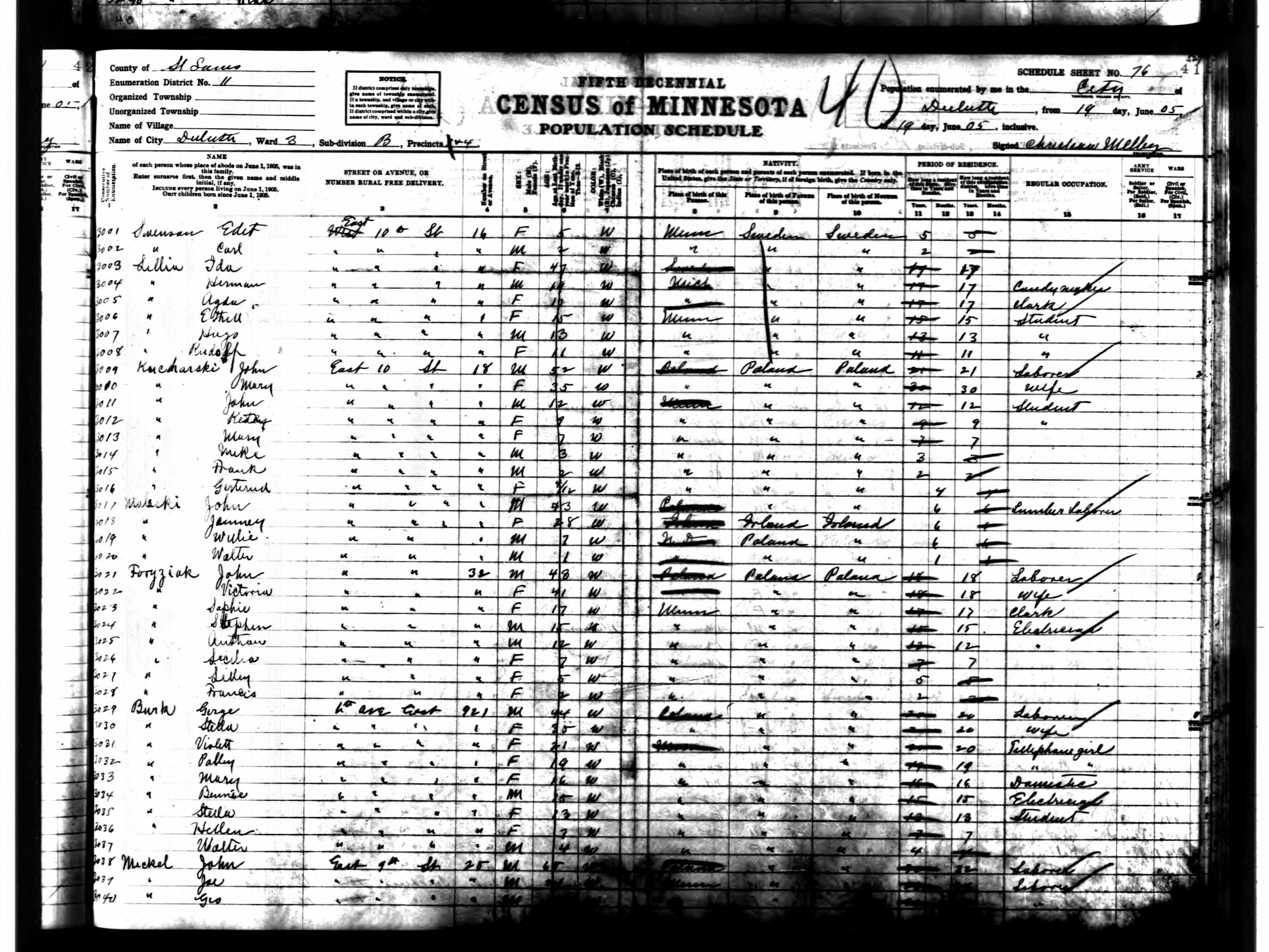 Recensement de l'État du Minnesota 1905