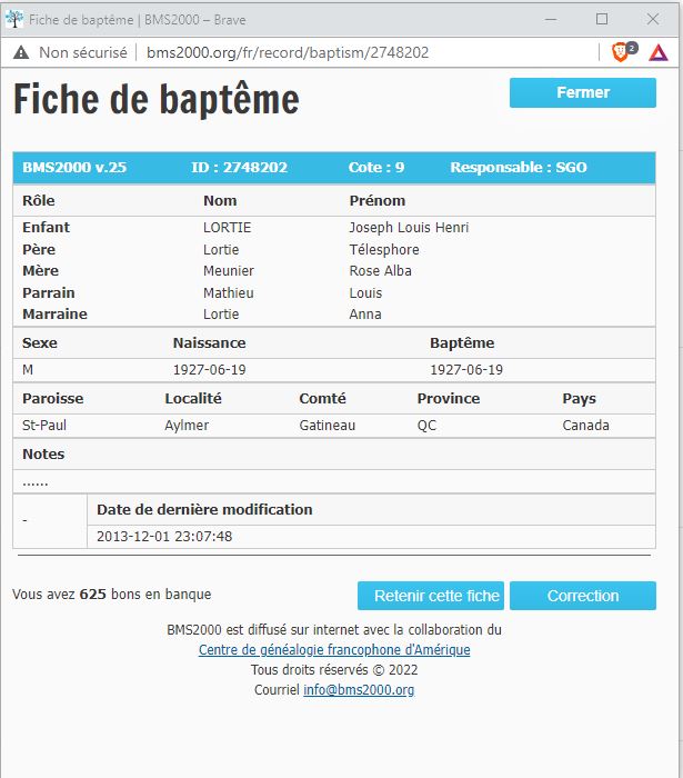 Fiche de baptême de la base de données BMS2000