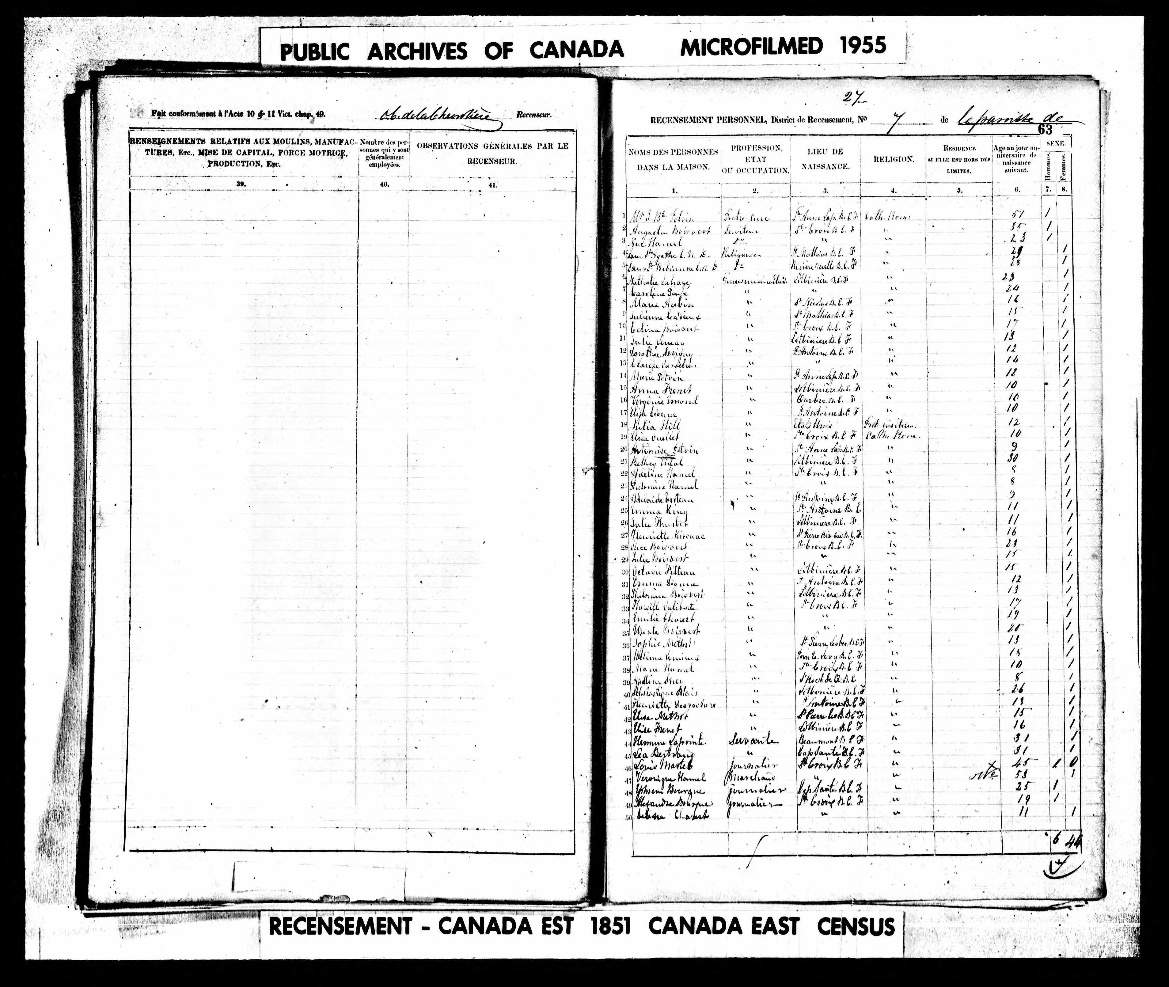 Recensement canadien 1851