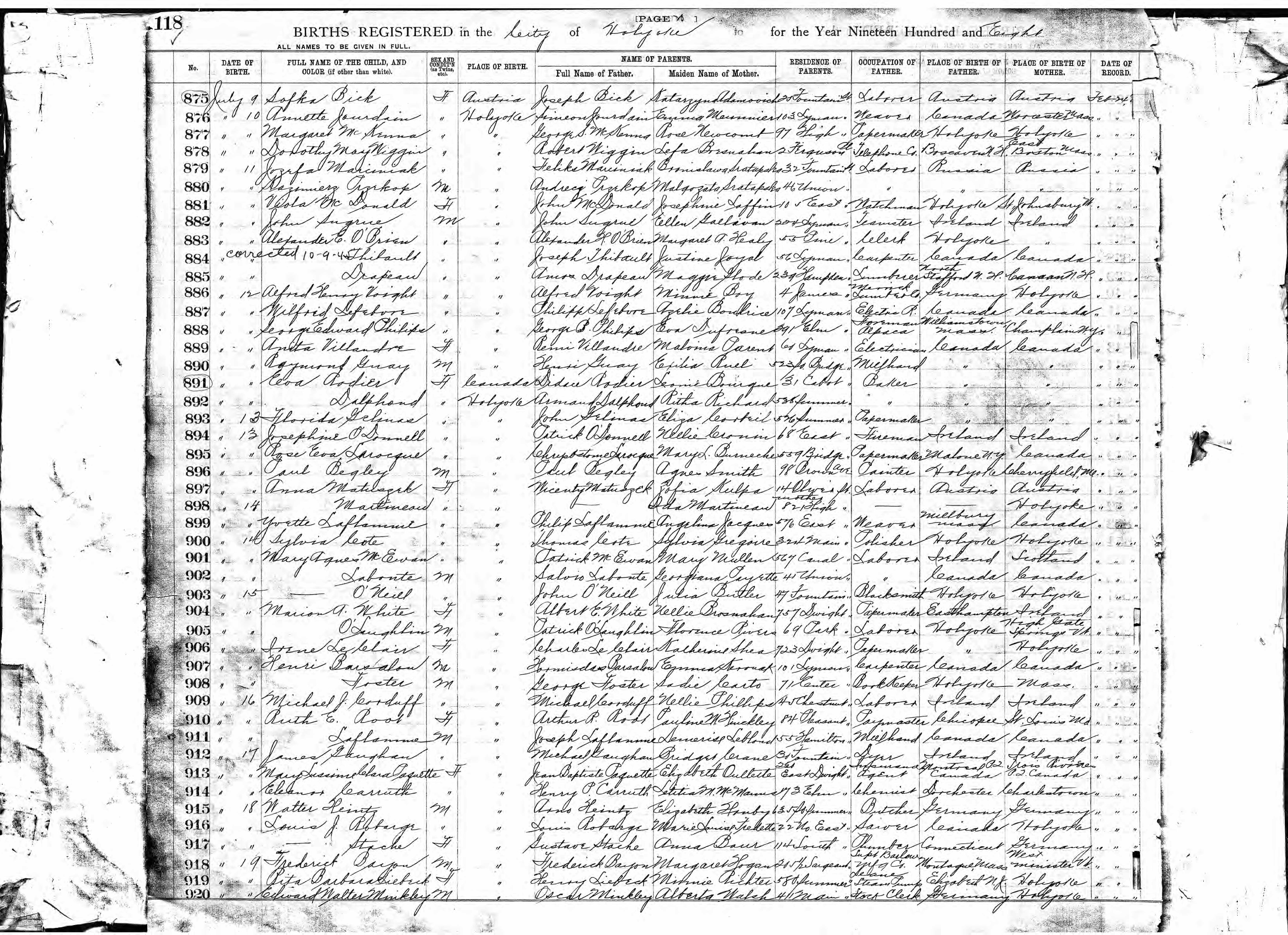 Enregistrement de la naissance