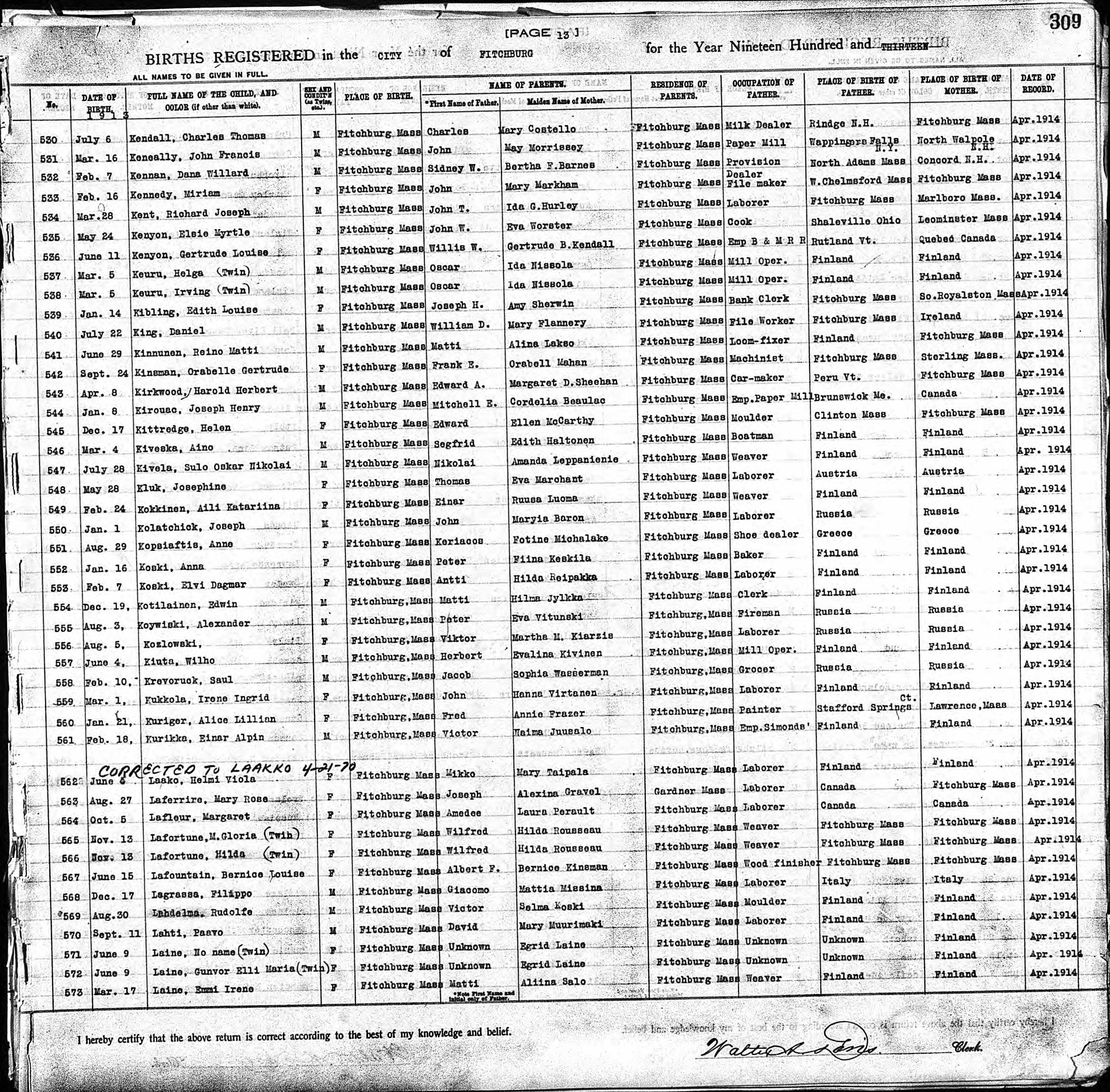 Enregistrement de la naissance
