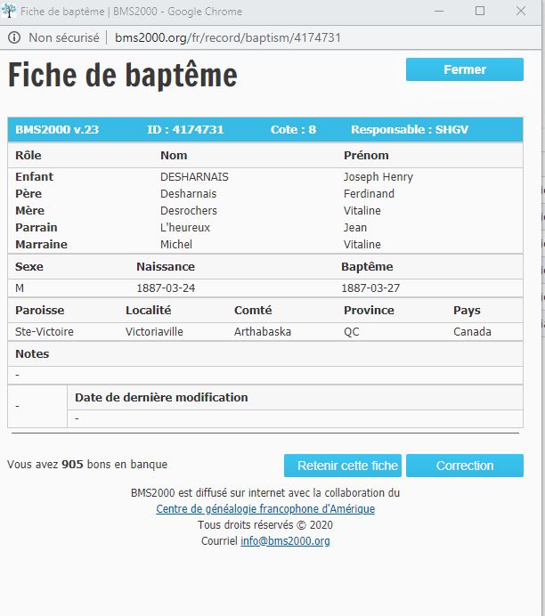 Fiche de baptême de la base de données BMS2000