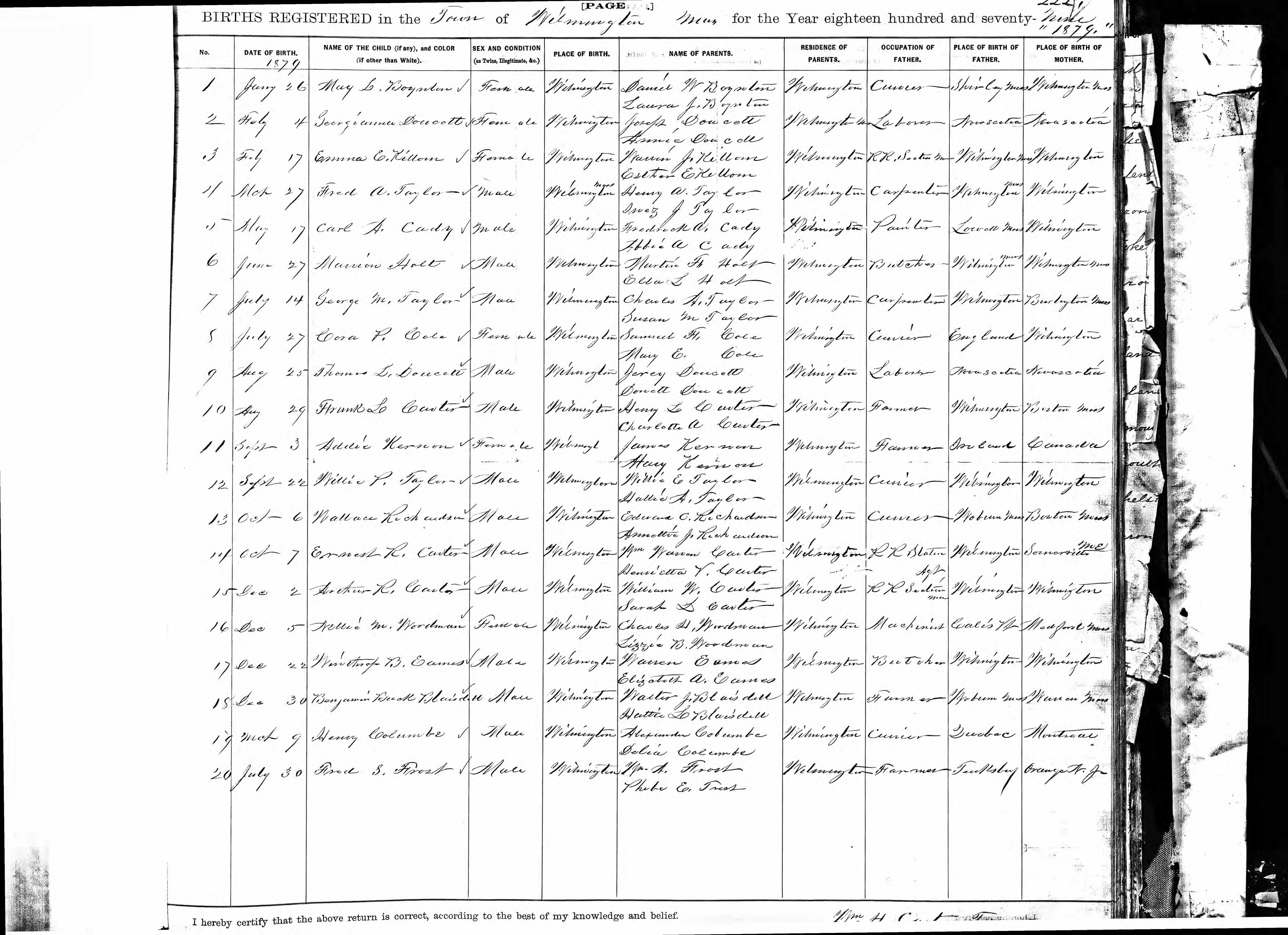 Enregistrement de la naissance