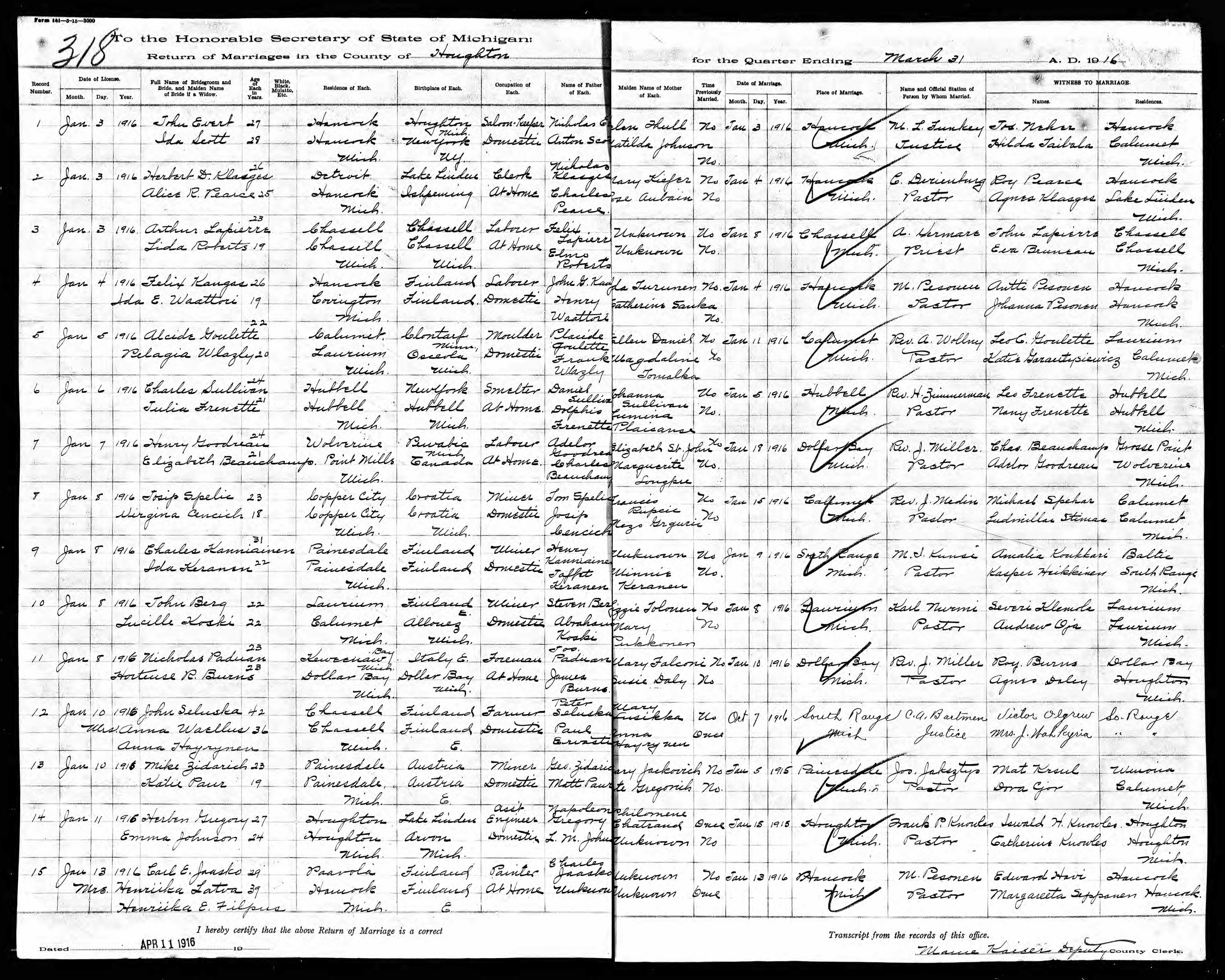 Enregistrement du mariage