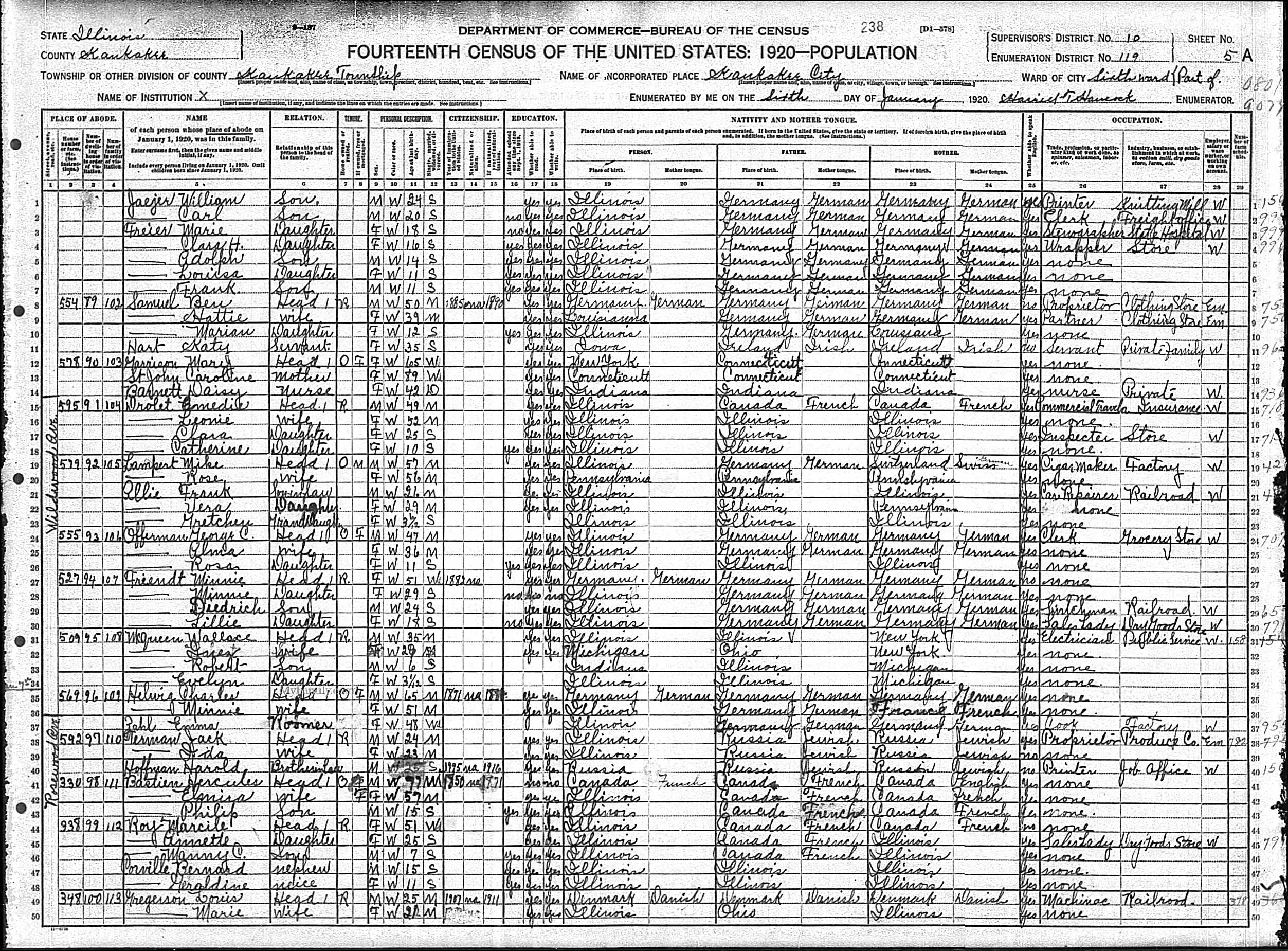 Recensement fédéral américain 1920