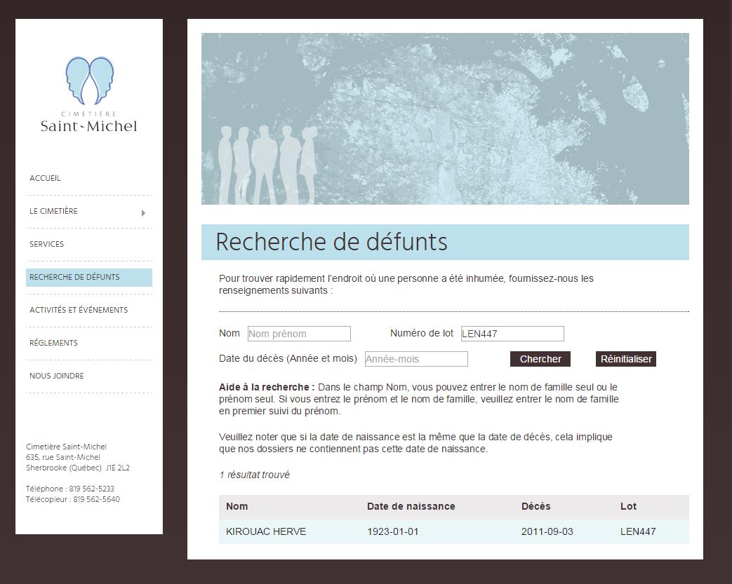 Mention du lieu de sépulture