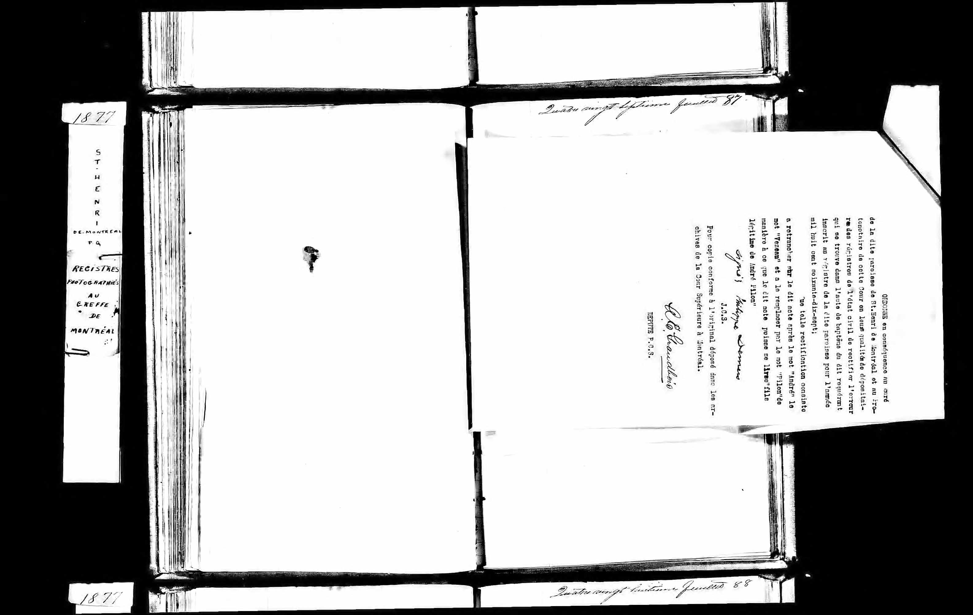  Acte de baptême, décision de la Cour supérieure