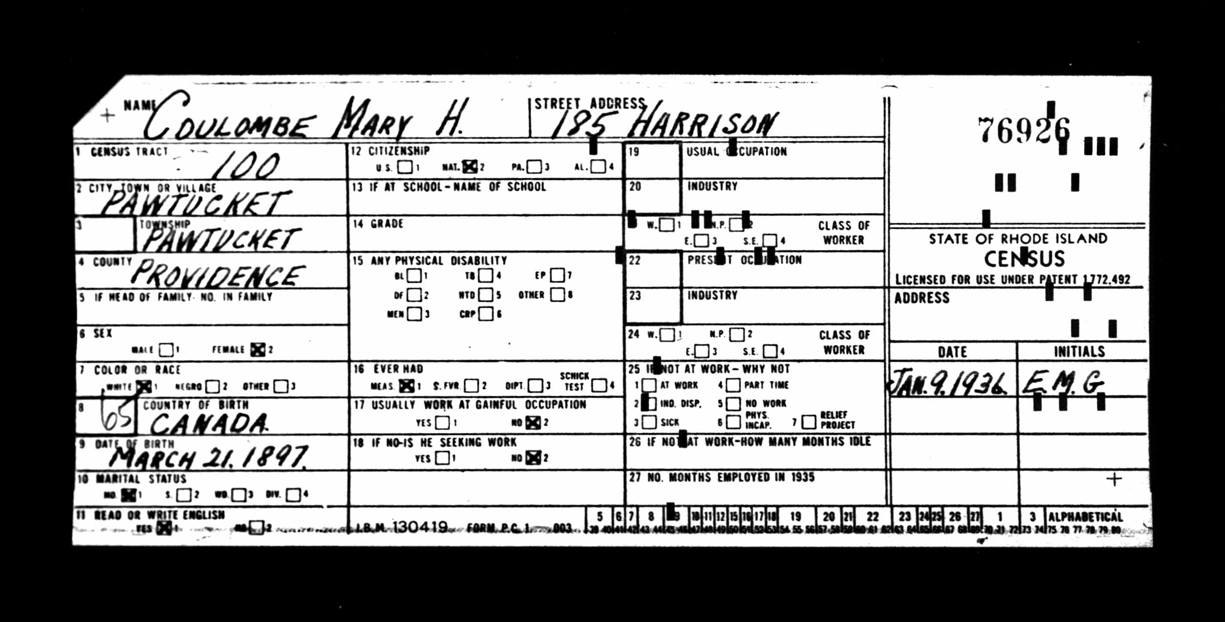 Recensement de l'État du Rhode Island 1935