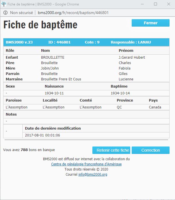 Fiche de baptême de la base de données BMS2000