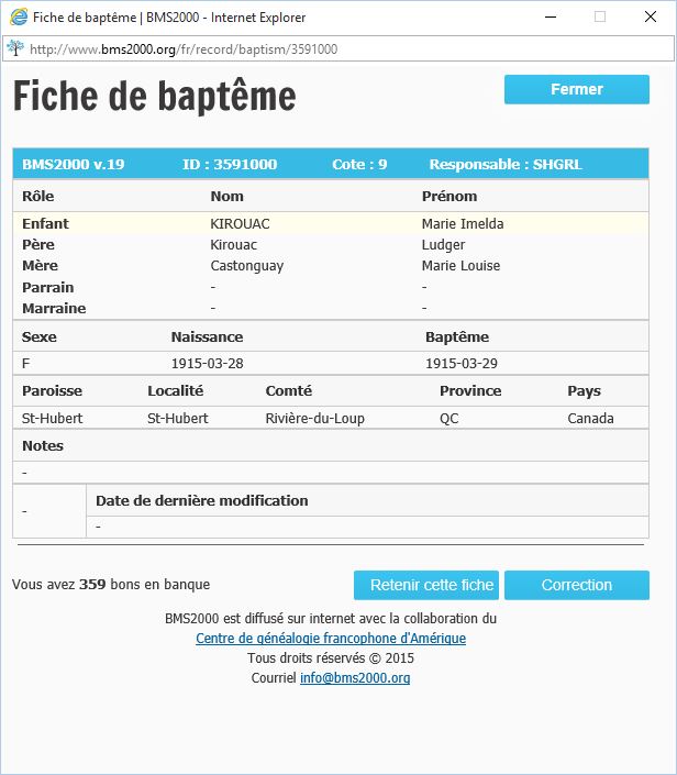 Fiche de baptême de la base de données BMS2000