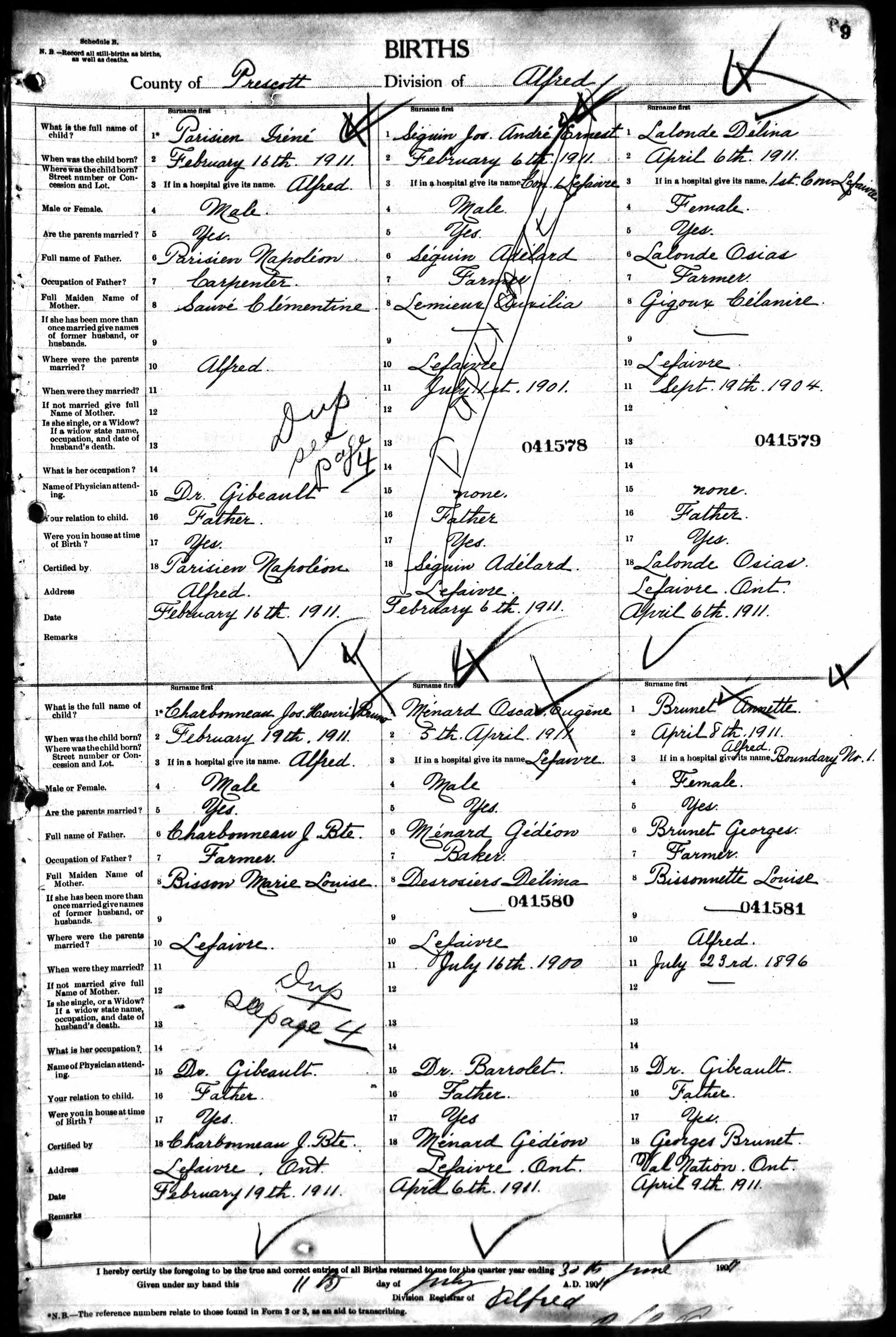 Enregistrement de la naissance Enregistrement de la naissance