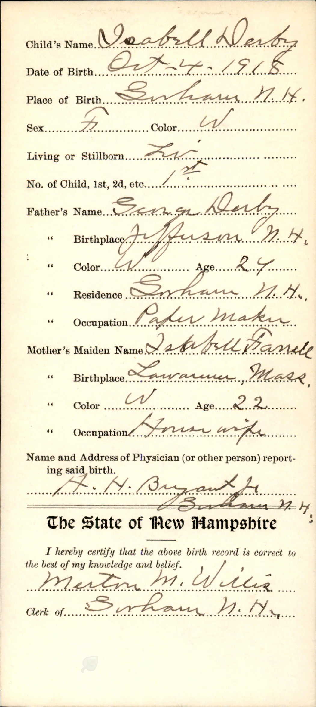 Enregistrement de la naissance