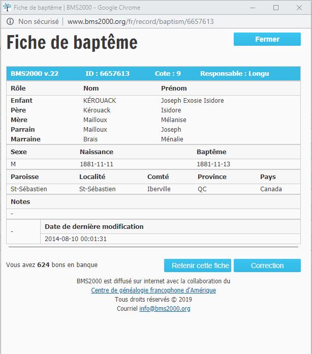 Fiche de baptême de la base de données BMS2000 Fiche de baptême de la base de données BMS2000