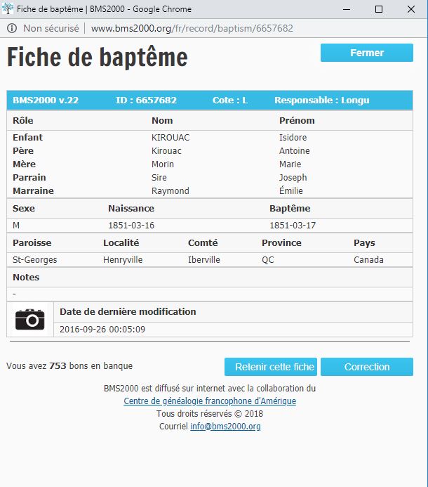 Fiche de baptême de la base de données BMS2000