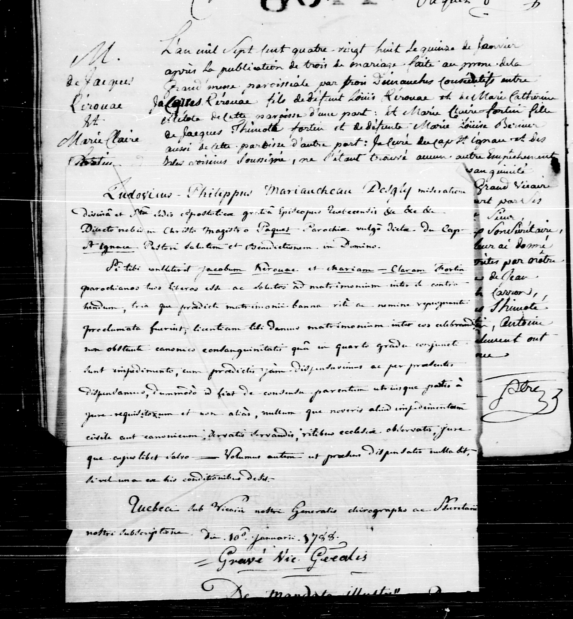 Acte de mariage en premières noces (dispense) Acte de mariage en premières noces (dispense)