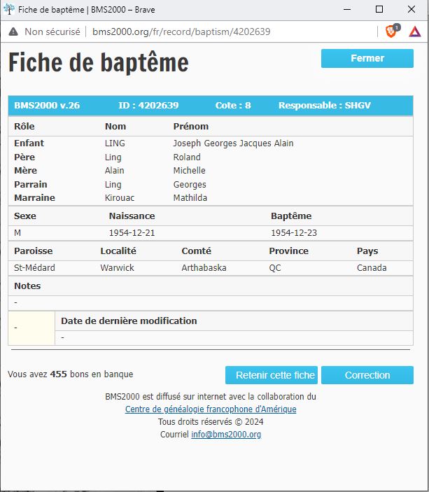 Fiche de baptême de la base de données BMS2000