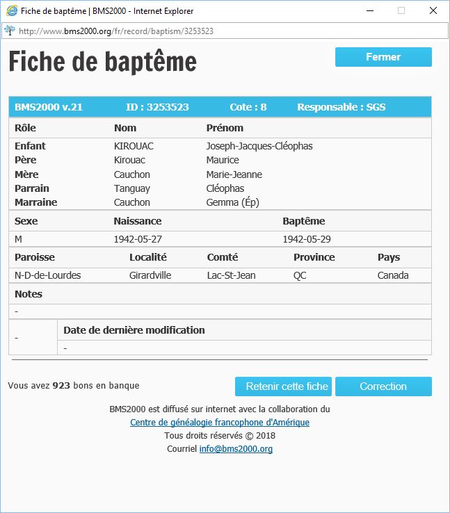Fiche de baptême de la base de données BMS2000 Fiche de baptême de la base de données BMS2000