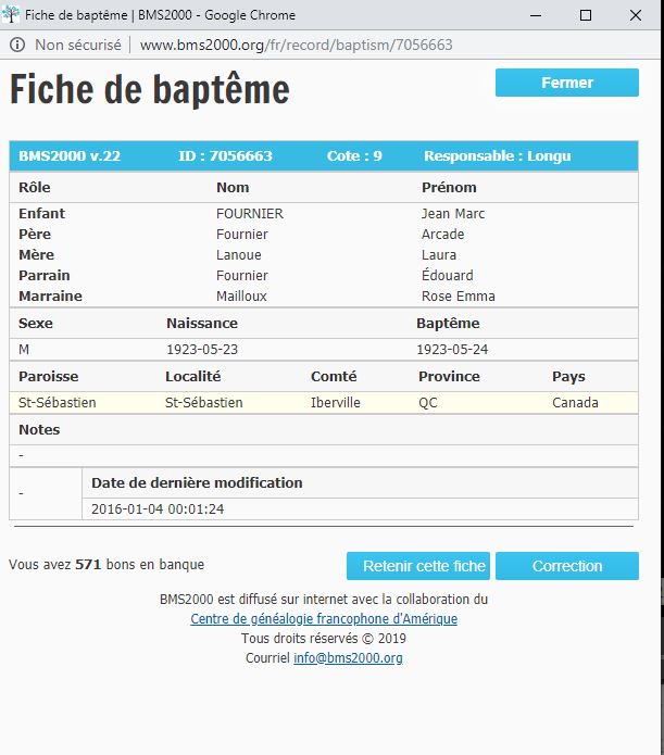 Fiche de baptême de la base de données BMS2000