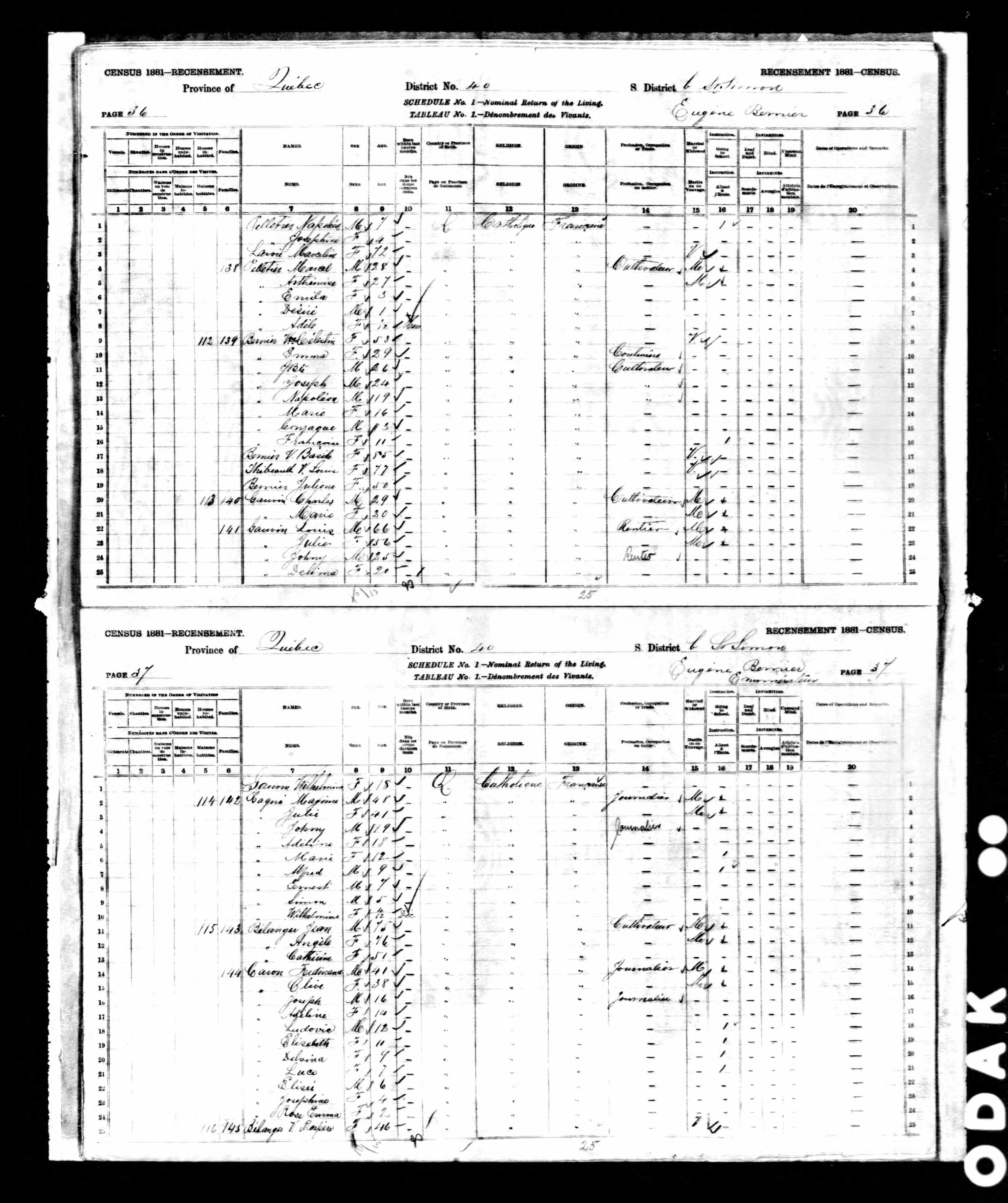 Recensement canadien 1881 Recensement canadien 1881