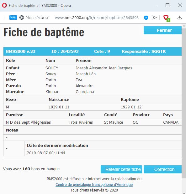 Fiche de baptême de la base de données BMS2000