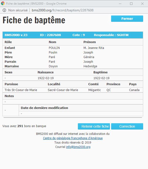 Fiche de baptême de la base de données BMS2000