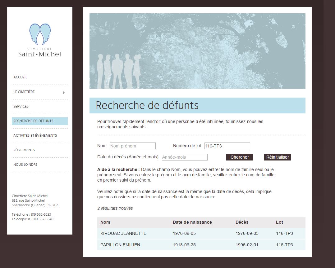 Mention de la date de décès et du lieu de sépulture