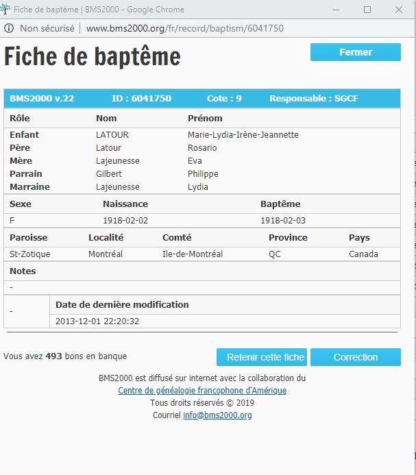Fiche de baptême de la base de données BMS2000