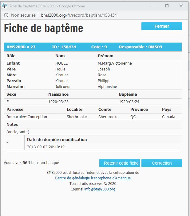 Fiche de baptême de la base de données BMS2000