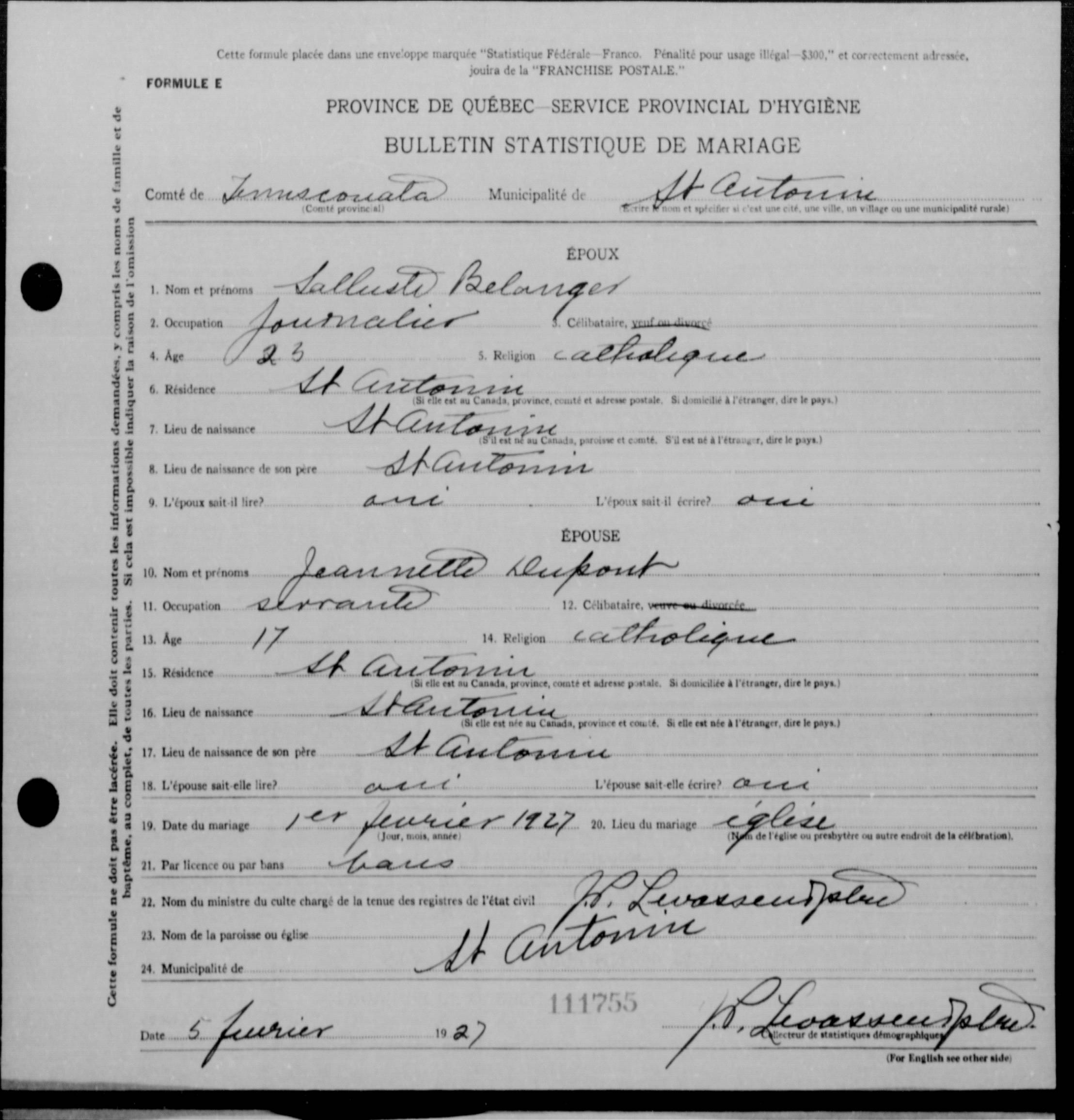 Enregistrement du mariage