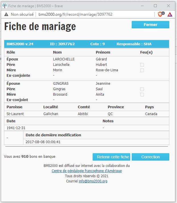 Fiche de baptême de la base de données BMS2000