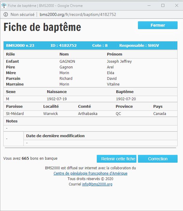 Fiche de baptême de la base de données BMS2000