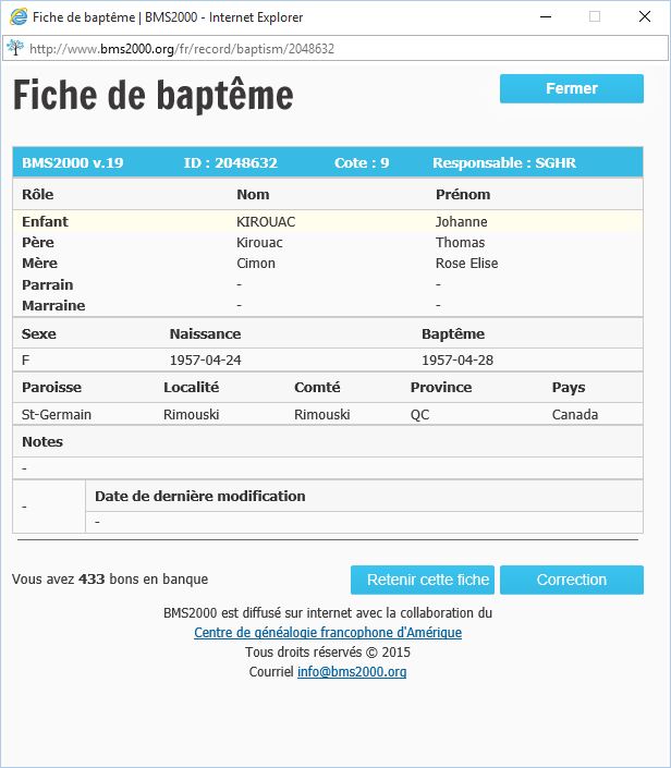 Fiche de baptême de la base de données BMS2000