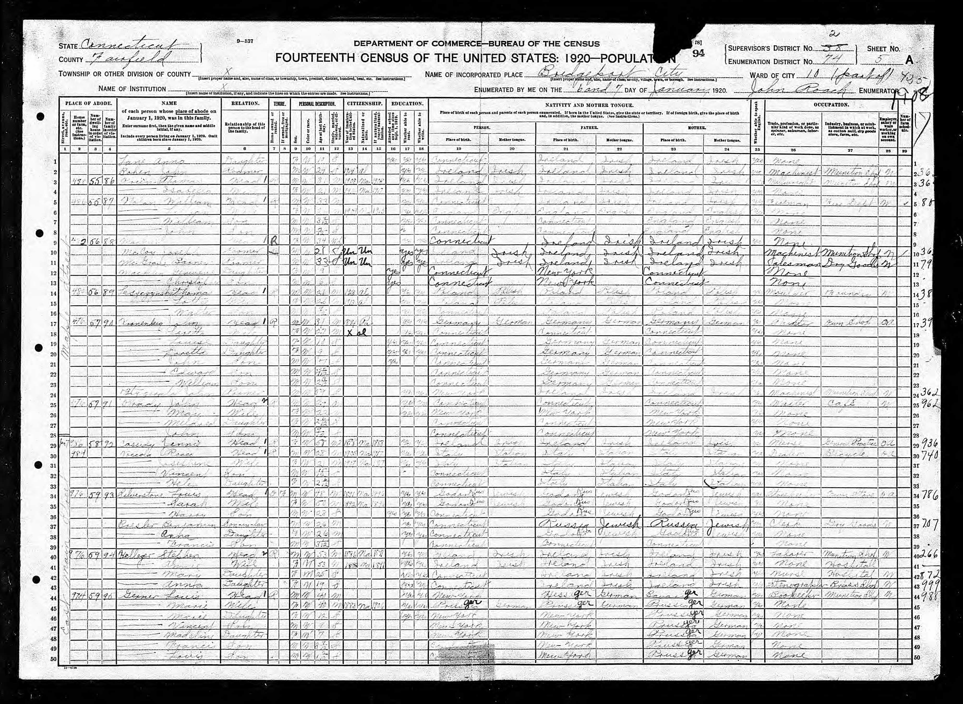 Recensement fédéral américain 1920