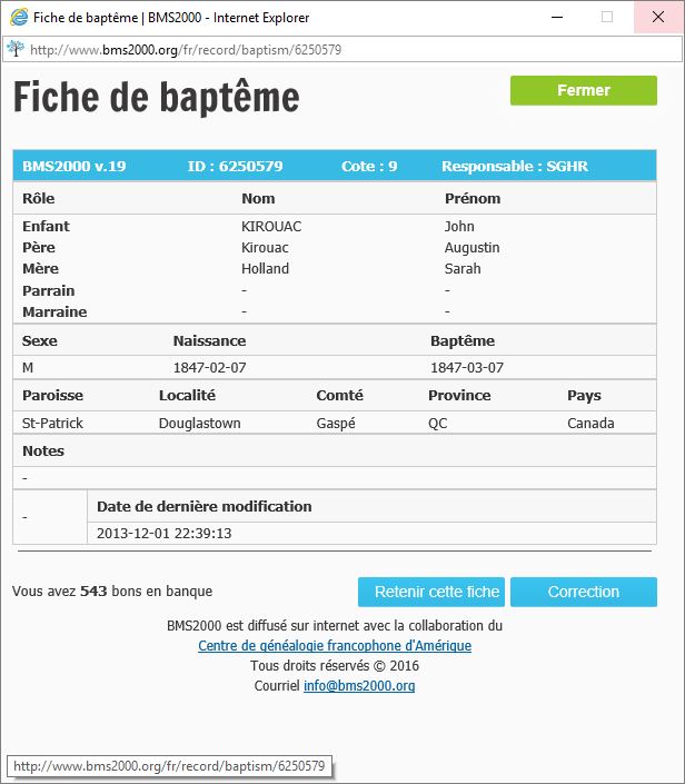 Fiche de baptême de la base de données BMS2000
