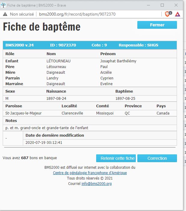 Fiche de baptême de la base de données BMS2000