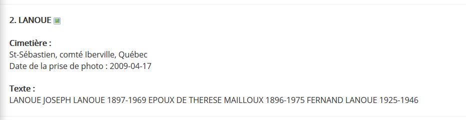 Mention de la sépulture