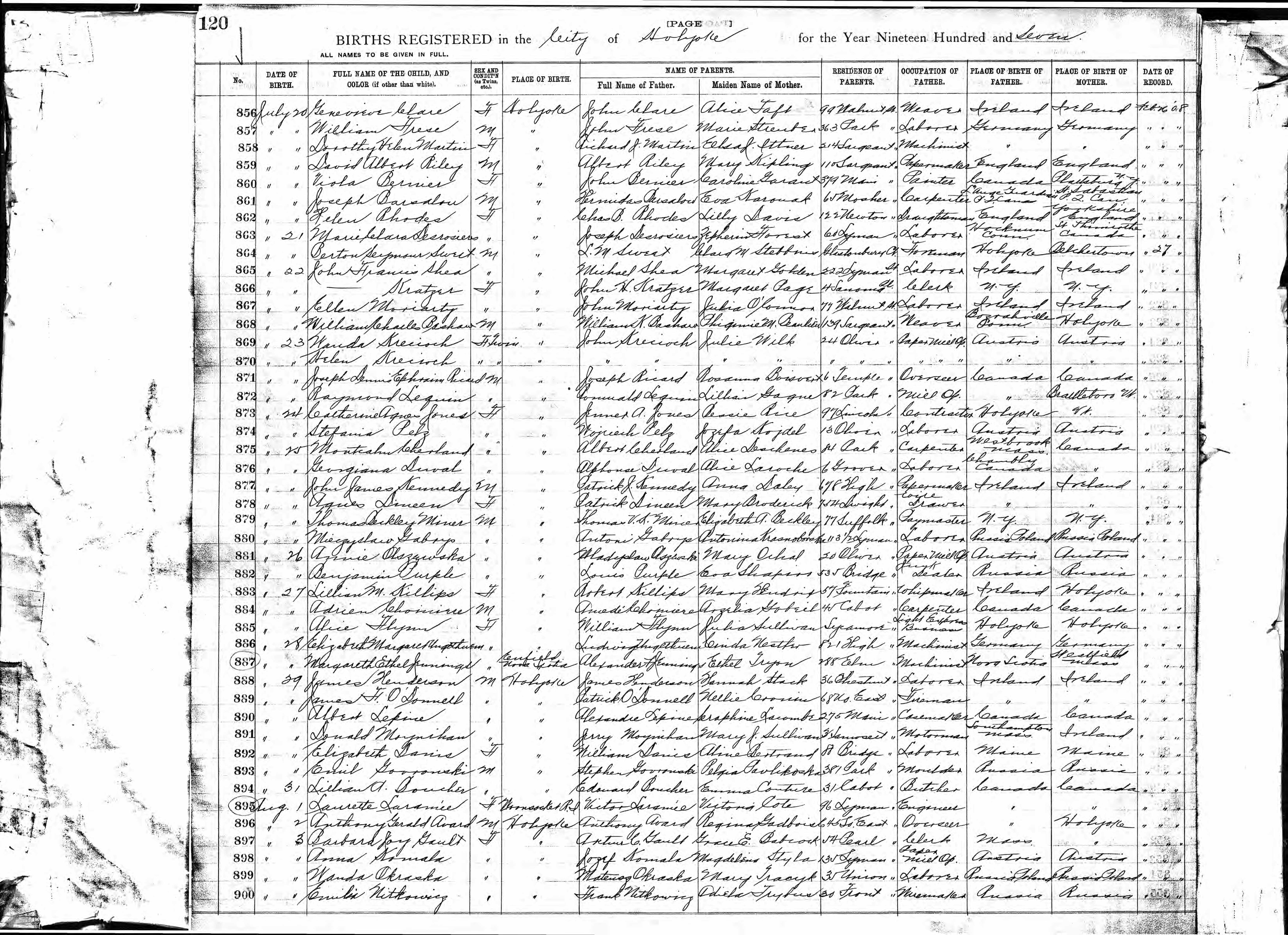 Enregistrement de la naissance