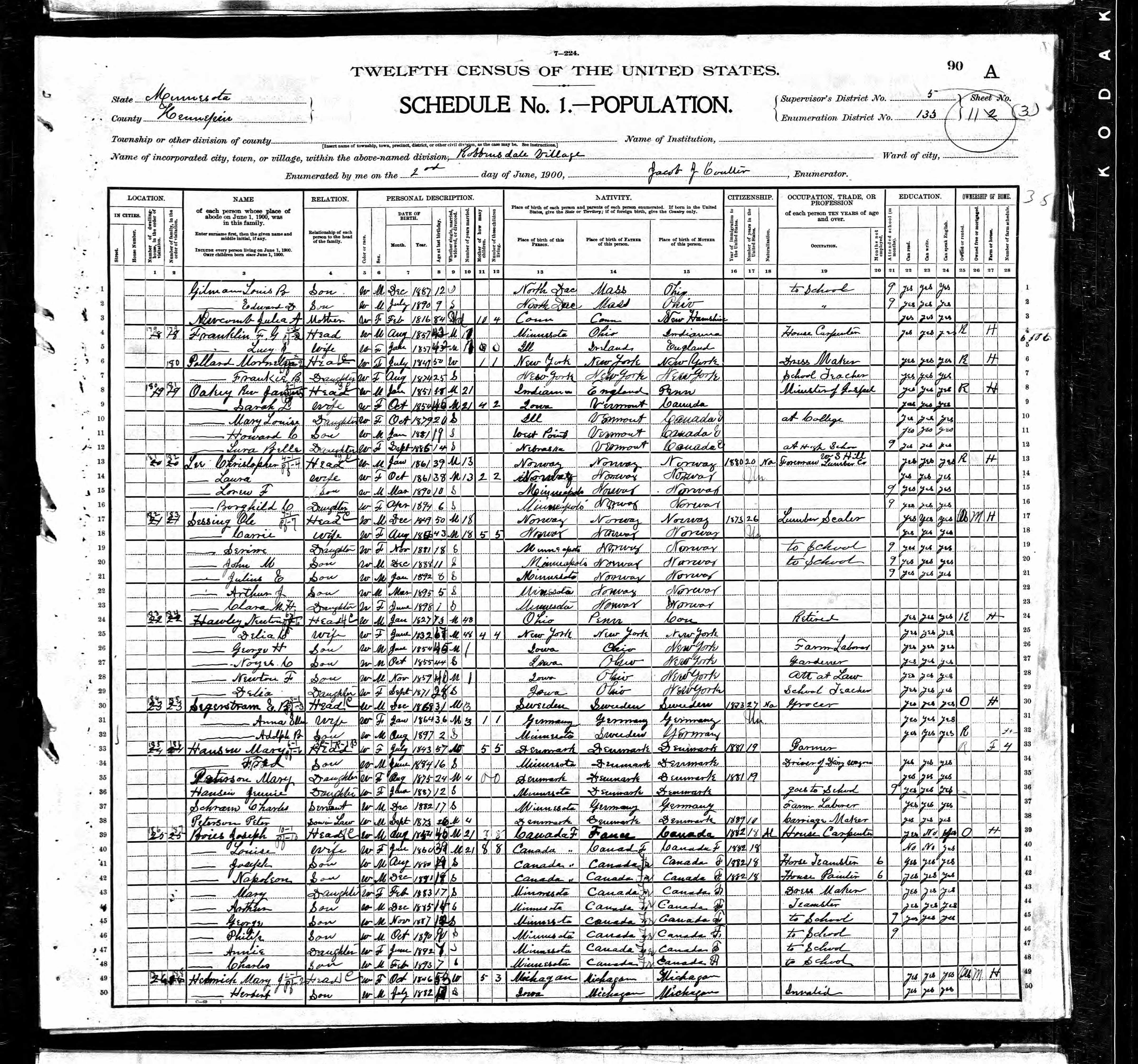 Recensement fédéral américain 1900