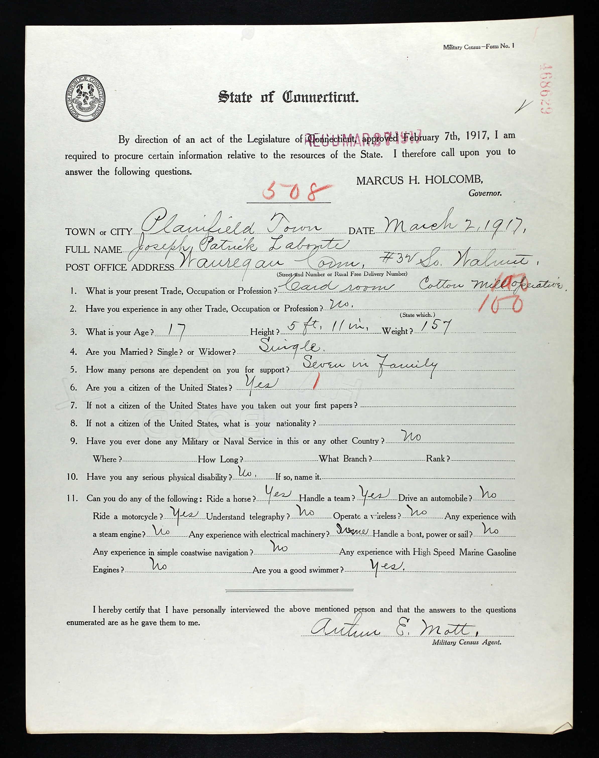 Recensement militaire du Connecticut 1917