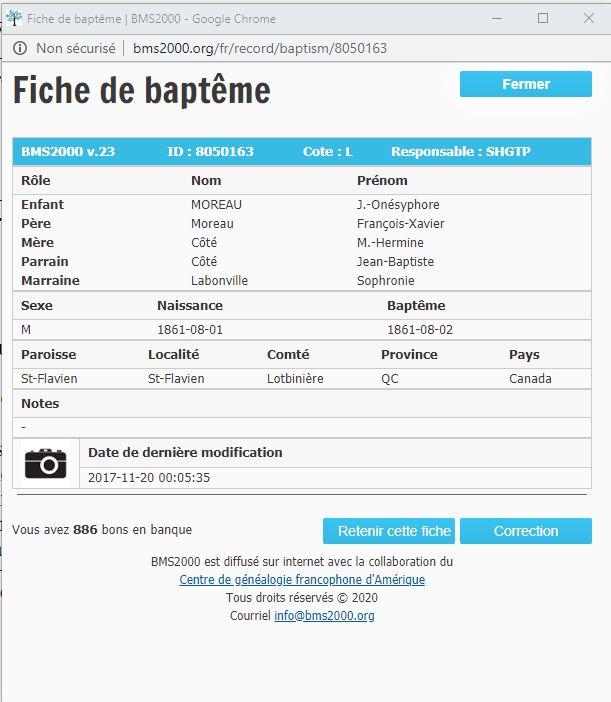 Fiche de baptême de la base de données BMS2000