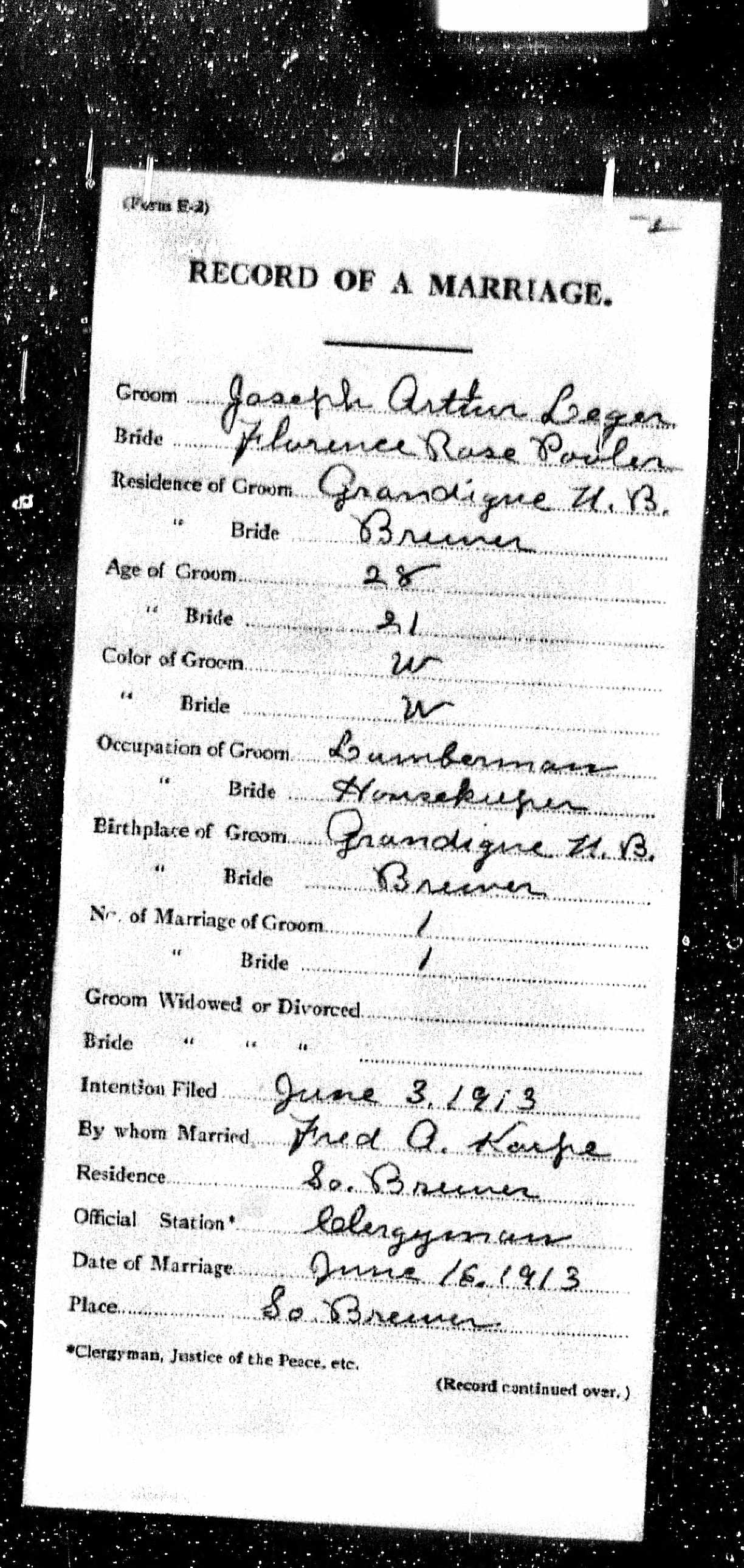 Enregistrement du mariage, recto