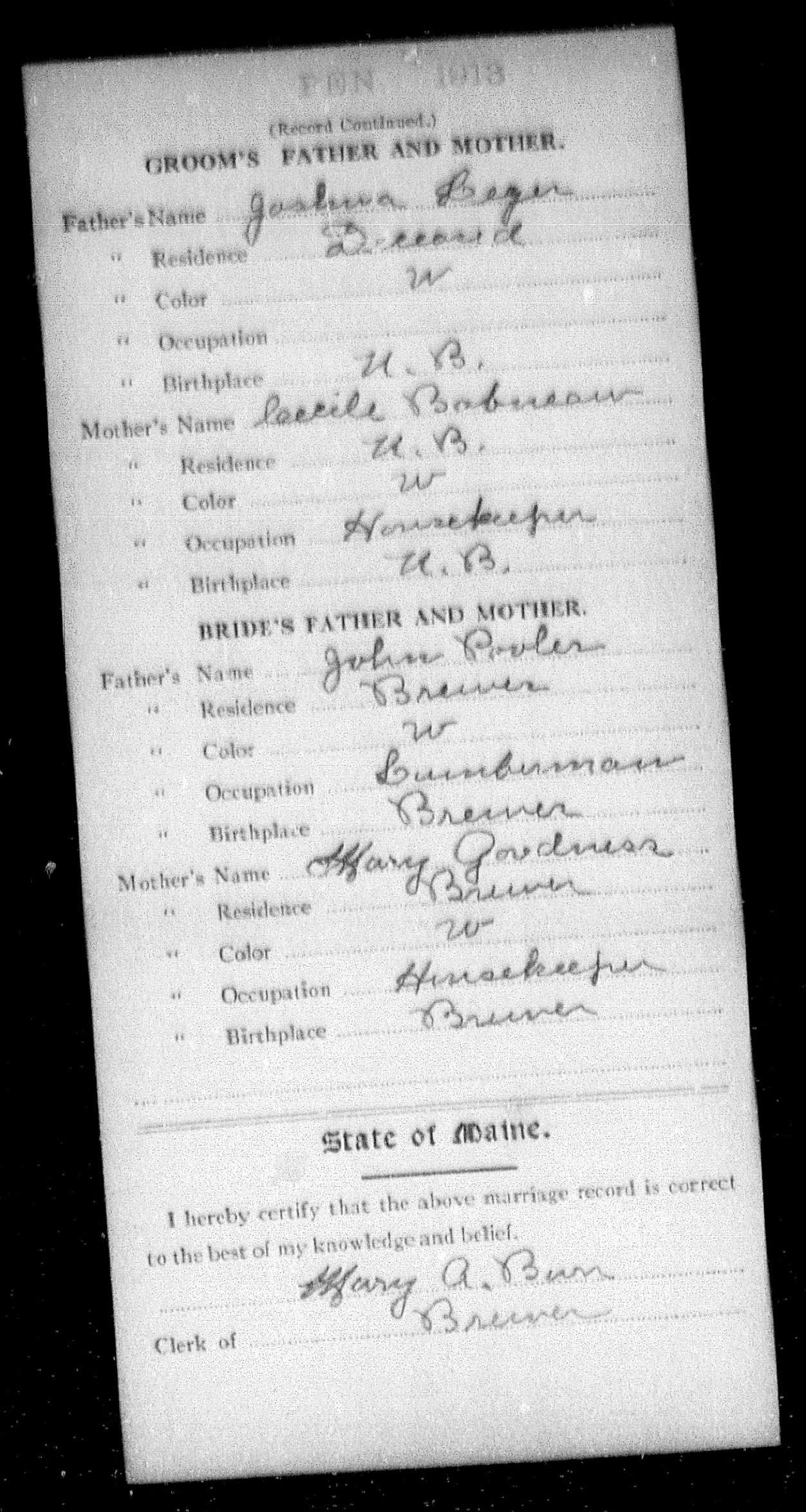Enregistrement du mariage, verso